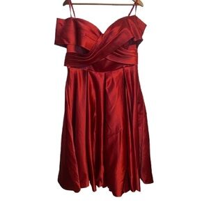 Elegant Red Maroon Burgundy Satin Off The Shoulder Short Prom Wedding Dress